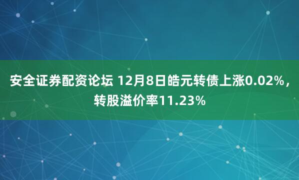 安全证券配资论坛 12月8日皓元转债上涨0.02%，转股溢价率11.23%